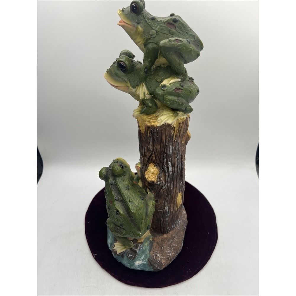 Frog Garden Statue Resin Welcome Sign Tall 16" Toadstools Logs Stacked Outdoor - Picture 9 of 10